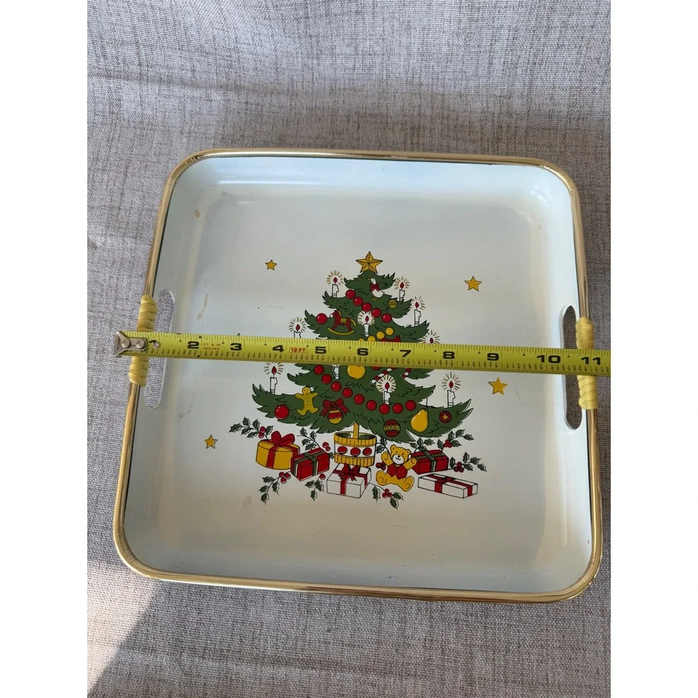 Vintage 3pc Christmas Tree Lacquerware Serving Tray Set Japan Gold Trim
